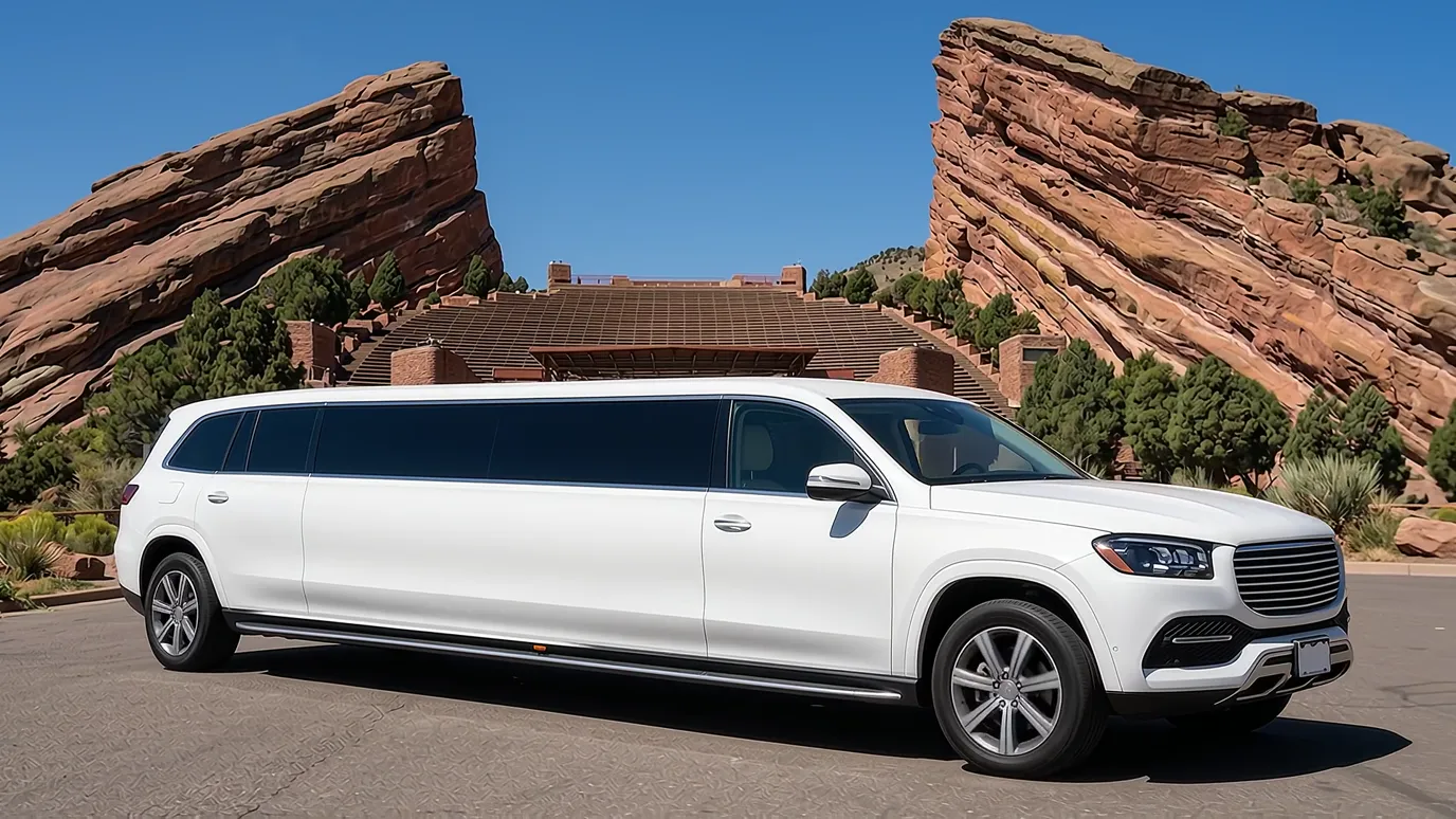 Boulder white Mercedes GLS 18 passenger stretch limo