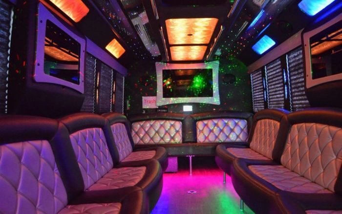 Party bus lounge with LED ceiling – Boulder limo service